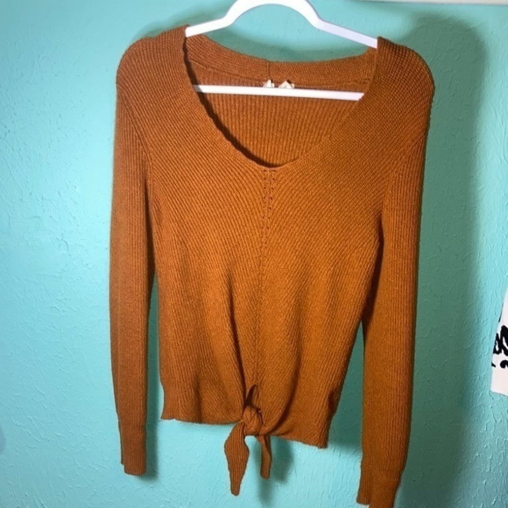 Moth by Anthropologie Ribbed Tie Front Sweater